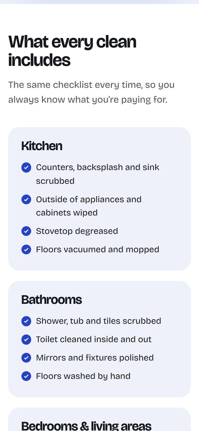 The room-by-room cleaning checklist on a phone.